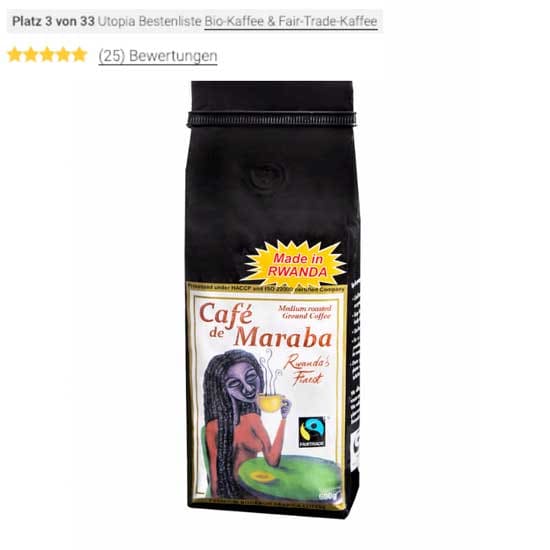 500g Packung Café de Maraba gemahlen und 5 Sterne-Bewertungen